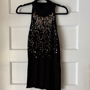 White House Black Market Black and Gold sleeveless Sweater with holiday sequins